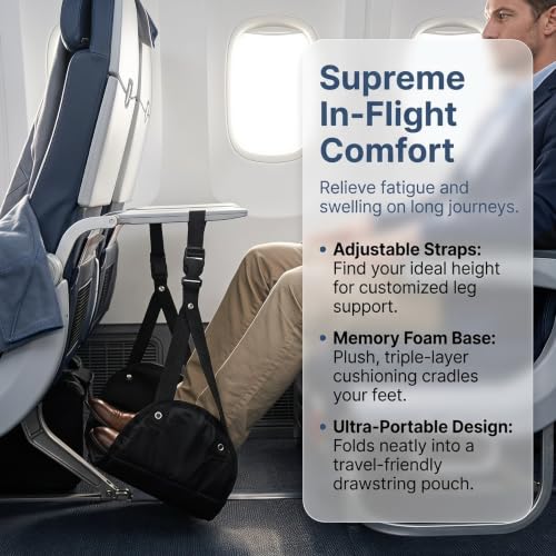 Adjustable Airplane Footrest Hammock Memory Foam Office Relaxation Foot Pad Travel Accessory Hanging Desk Foot Sling (Navy Blue) - color: Navy Blue