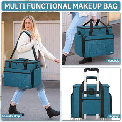 Extra Large Makeup Bag with 3 Removable Pouches and 1 Brush Holder - color: Blue