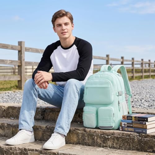 Lohol Water Resistant Backpack with Multifunctional Pockets for Teens, Durable Bookbag fits 15.6 inch Laptop for School Travel College, 25L, Light Green - color: Light Green