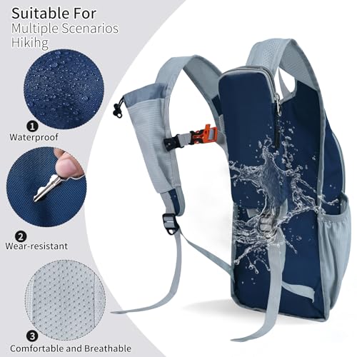 Small Hiking Backpack Packable Lightweight for Women Men - color: Navy Blue, size: 10L