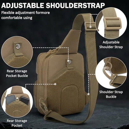 Tactical Sling Bag Backpack, RFID Blocking Crossbody Shoulder Bag for Men - color: Brown