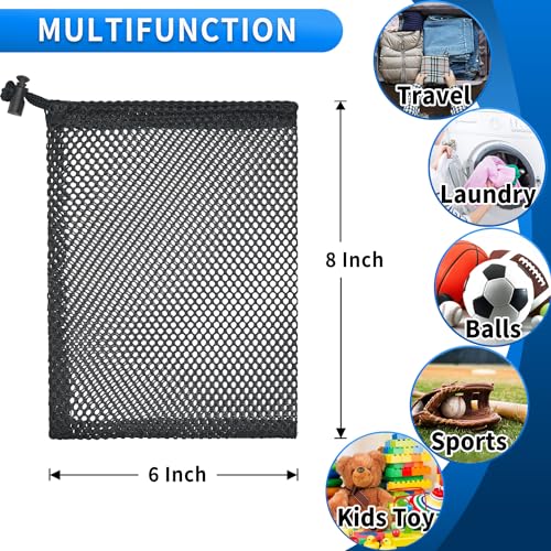 10 Pcs Mesh Drawstring Bag 6" x 8" with Cord Lock Closure, Durable Mesh Bag for Laundry Travel Beach Toys Seashell Collecting (Black) - size: 6x8 Inch(10pack)