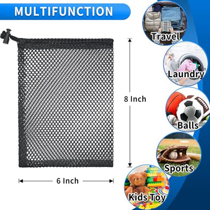 10 Pcs Mesh Drawstring Bag 6" x 8" with Cord Lock Closure, Durable Mesh Bag for Laundry Travel Beach Toys Seashell Collecting (Black) - size: 6x8 Inch(10pack)