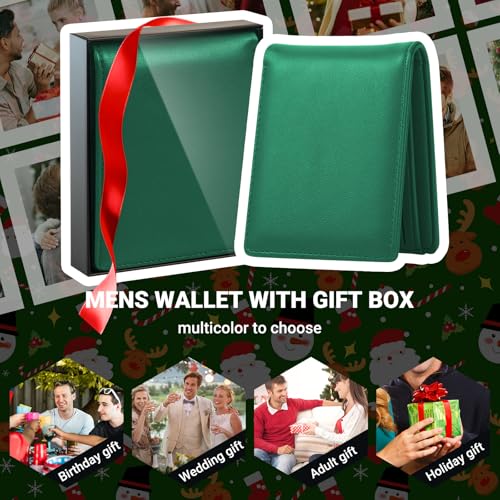 GNDR Wallet For Men RFID Blocking Green Wallets Bifold Faux Leather Card Holder Front Pocket Mens Accessories With Gift Box - color: Green-07