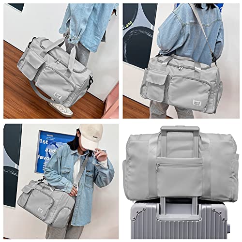 Suruid Gym Bag with Shoe Compartment, Sports Duffle Bag for Women, Gray - color: Gray