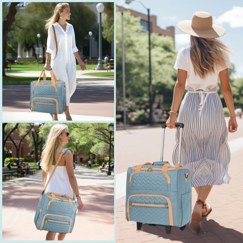 MATEIN Rolling Teacher Bag with Wheels, 15.6 Inch Rolling Tote Bag for Work - color: Blue Pink