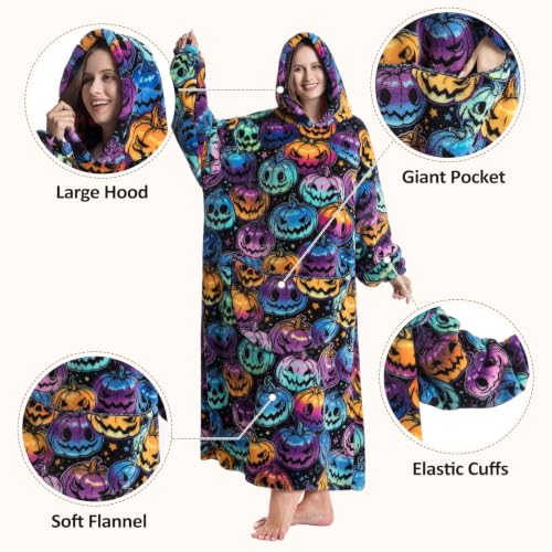 Capecage Long Wearable Blanket Hoodie with Big Pocket,Gift for Women or Men - color: Pumpkin