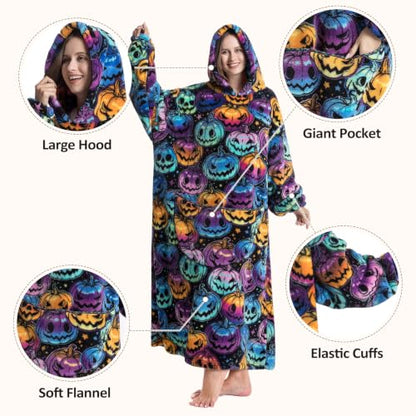 Capecage Long Wearable Blanket Hoodie with Big Pocket,Gift for Women or Men - color: Pumpkin