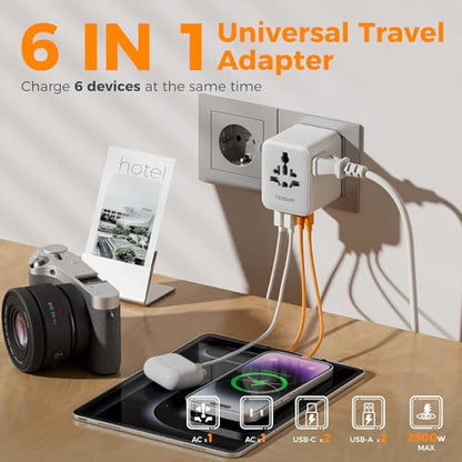 TESSAN Universal Travel Adapter, Power Adapter Worldwide - color: Grey&White-20W