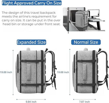 Gieury Carry On Backpack, 40-50L Expandable Travel Backpack Fits 17" Laptop - color: Grey, size: 2X-Large(20"x14"x10")