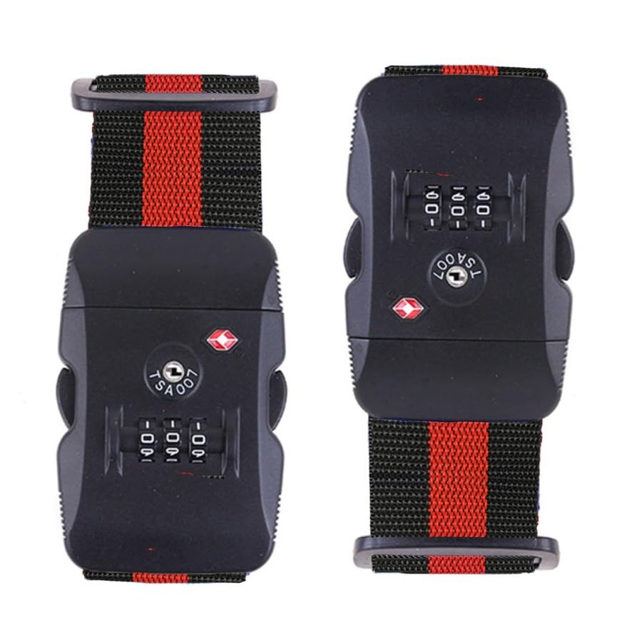 Travel Luggage Strap Adjustable Suitcase Packing Belt with TSA Combination Lock 2 Pack Red&Black 2P - color: Red&Black 2P