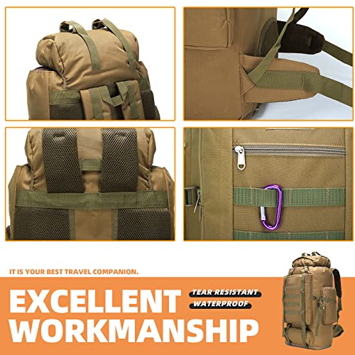 100L Hiking Camping Backpack MOLLE Rucksack Waterproof Daypack for Traveling (Khaki) - color: Khaki