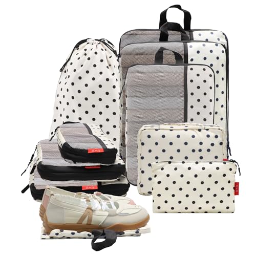 U+U 10 Set Compression Packing Cubes - Ultralight Travel Organizers - color: Polka Dot, size: 10 Set
