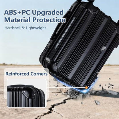 OUZZO Luggage Sets 2 Piece Expandable 20/24 Inch Suitcase with Double Spinner Wheels Lightweight ABS+PC Hardshell Travel Suitcase Sets with TSA Lock USB Port Business & Family Trips - color: Black, size: 20/24 inch