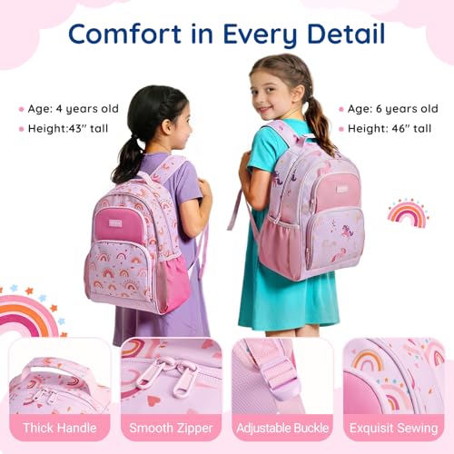 mommore Kids Backpack Set Kindergarten School Bookbag for Boys Girls 4-8 - color: A-rainbow Print