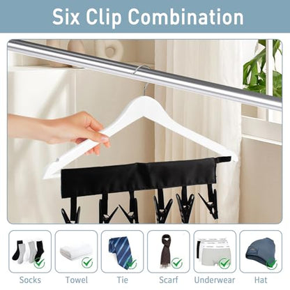TamBee Portable Hanger Clips Travel Clothesline Travel Hangers Towel Drying Rack Clothing Hanger Folding Portable Sock Dock Swimsuit Drying Rack Hanger with 6 Clips Pack of 3 (Black) - color: Black