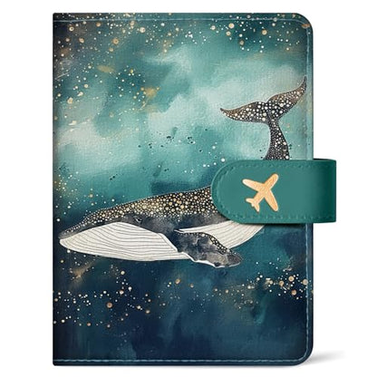 Passport Holder for Travel, RFID Blocking Wallet with Magnetic Closure - color: Z.A-Whale