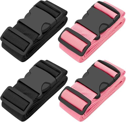 BILIONE Luggage Straps for Suitcases,79" Long Adjustable Luggage Belts - color: Black+Pink, size: 4Pcs