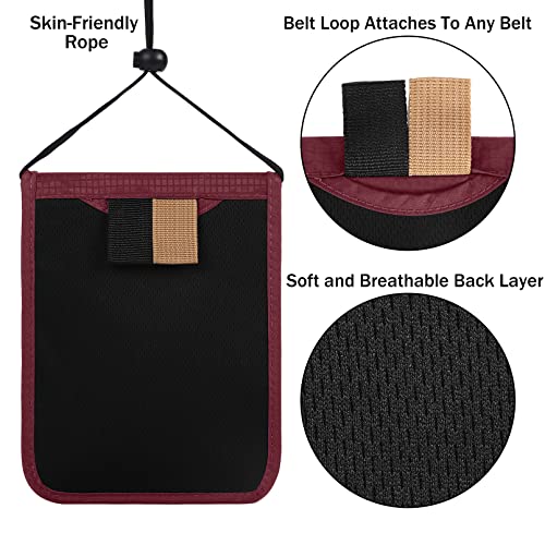 Travel Pouch Neck Wallet Family Passport Holder Organizer Case with RFID Blocking - color: Wine Red