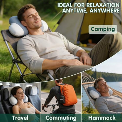 SAHEYER Memory Foam Camping Pillow, Upgraded Lengthened Travel Pillows for Sleeping, Cervical Neck Support Camping Gear Accessories - Small Pillow Travel Essentials for Sleep, Backpack, Hammock, Grey