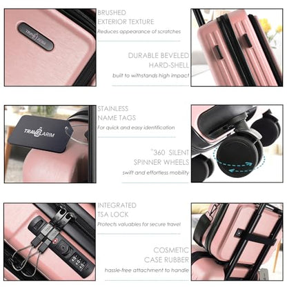 TRAVELARIM 20 Inch Carry On Luggage 22x14x9 Airline Approved Suitcase | Expandable, Laptop Compartment, Durable Hard-shell, Scratch-Resistant, 360° Spinner Wheels, TSA Lock, Cosmetic Case, Pink - color: Pink, size: Carry-on 20 Inch