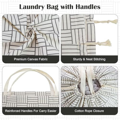 Canvas Laundry Bag with Handles & Drawstring, XL 33"Wx 35"H,Geometry Grid - color: Geometry Grid,1pc XL, size: XL 33"W x 35"H┃1 Pack