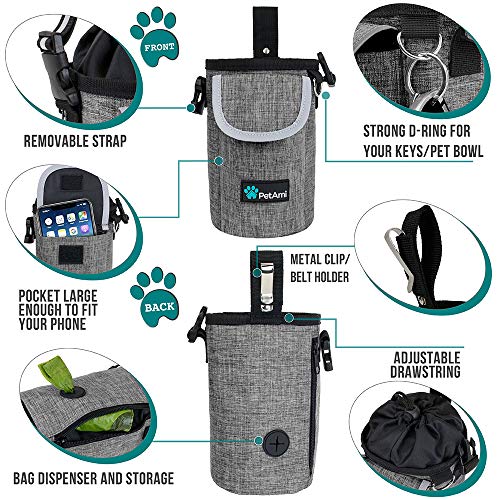 PetAmi Dog Treat Pouch, Large Hands-Free Training Bag, Gray - color: Heather Grey