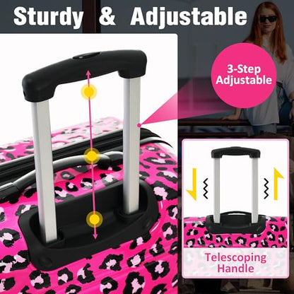 Merax Luggage Sets 3 Piece,Suitcase Set with Spinner Wheels 20/24/28 INCH | Hardside PC Expandable Lightweight Leopard Suitcase with Carry on Luggage,Leopard Hot Pink - color: Leopard Hot Pink, style: Luggage-20/24/28