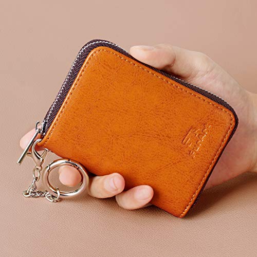 FurArt Zipper Wallet Women RFID Credit Card Holder keychain Wallet | ID Window RFID Blocking Compact Small business 15/16 slots - color: Brown