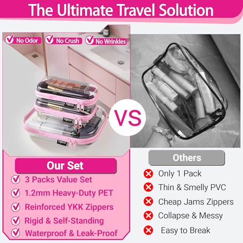YQBRAO Clear Hard Shell Organizer Cases, 3-Pack, Pink - color: Pink, size: MSS