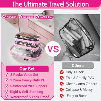 YQBRAO Clear Hard Shell Organizer Cases, 3-Pack, Pink - color: Pink, size: MSS
