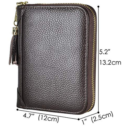 Easyoulife Womens Credit Card Holder Wallet Zip Leather Card Case RFID Blocking (Coffee) - color: Coffee