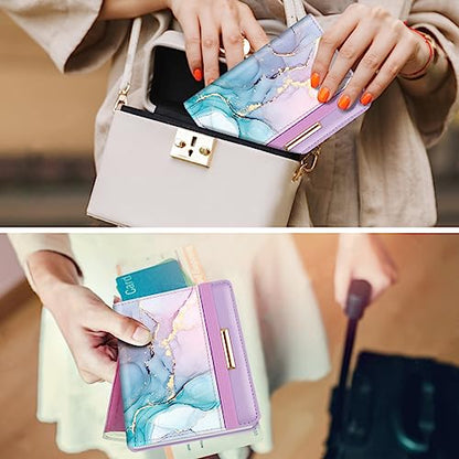 Coco Rossi Passport Holder Cover, RFID Travel Wallet Women Card Holder - color: Gradient Marble