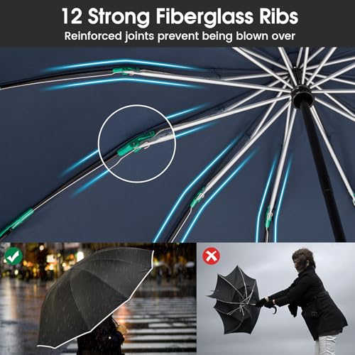 G4Free 54 Inch Inverted Umbrella Windproof Large Umbrella for Rain - color: Black/Dark Blue