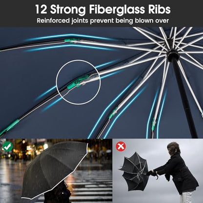 G4Free 54 Inch Inverted Umbrella Windproof Large Umbrella for Rain - color: Black/Dark Blue