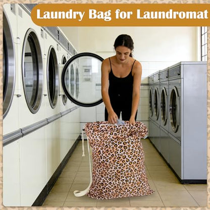 Canvas Laundry Bag with Shoulder Strap & Drawstring, Leopard, 23"W x 29"H - color: Leopard