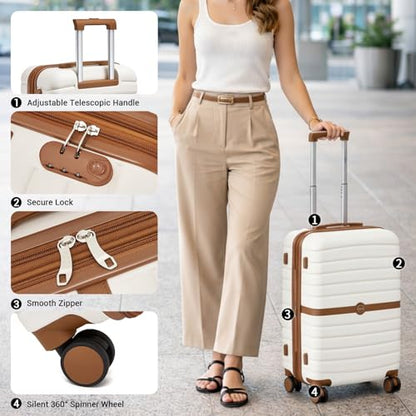 Kono Luggage Sets 3 Piece, Expandable 28 Inch Luggage with Spinner Wheels, Lightweight & Anti-Scratch PC+ABS Hardshell Travel Rolling Suitcase Large Checked Luggage with Tote Bag, Black/Brown - color: Black/Brown, size: 3 Piece Set (28/Db/Tb)