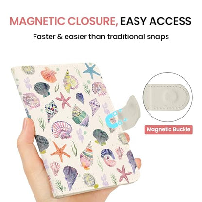 Passport Holder for Travel, RFID Blocking Wallet with Magnetic Closure - color: H-Seashell