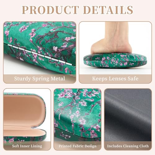 WOZEAH Eyeglasses Case Hard Shell, Protective Glasses Case for Women Men, Portable Eyeglass Holder Box with Cleaning Cloth - color: Apricot Blossoms