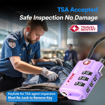 Forge TSA Approved Luggage Locks, Open Alert Cable Lock, Lavender, 4 Pack - color: Purple 4 Pack