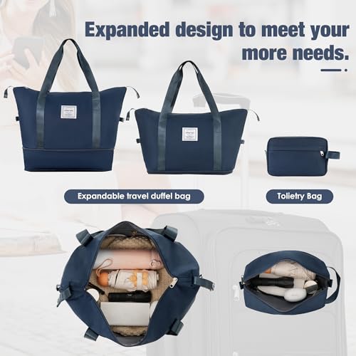 Merax Luggage Set 5 Piece,Expandable Softside Suitcase with Travel Bags - color: Deep Blue, size: 22/26/30/DB/TB