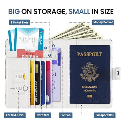 Passport Holder for Travel, RFID Blocking Wallet with Magnetic Closure - color: N-Blueflower
