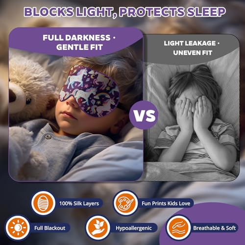 Kids Silk Sleep Mask, 100% Mulberry Silk Eye Mask with Adjustable Strap - color: Purple Horse Style