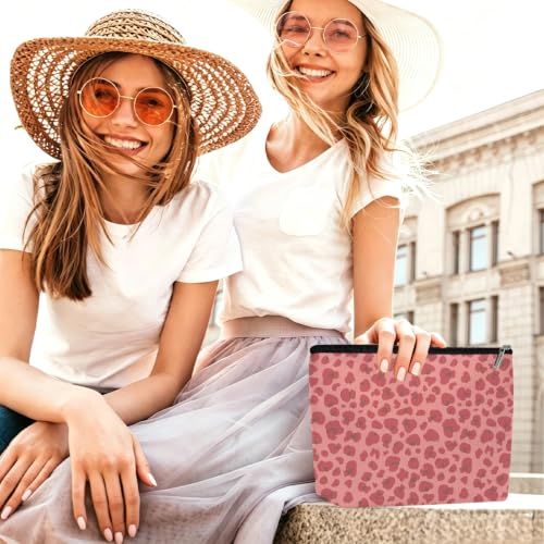 Pink Leopard Print Makeup Bag Cosmetic Bag, Makeup Organizer for Women - color: Raw Powder Leopard Print 586
