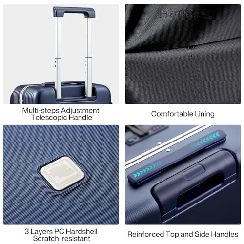 Hanke 20 Inch Carry On Luggage with Front Pocket Aluminum Frame, Hard Shell Suitcases with Wheels, Rolling Luggage, Suitcase with Lock, Travel Luggage for Weekender, Dark Blue - color: Dark Blue, size: 20 Inch-1