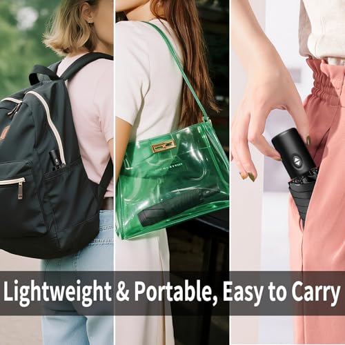 Automatic Travel Mini Umbrella, Compact Folding Small Pocket Umbrellas for Purse Wallet, UV Sun Rain Protection, Lightweight Portable Design Fits in Backpack for Women Men Kids - color: Black + White