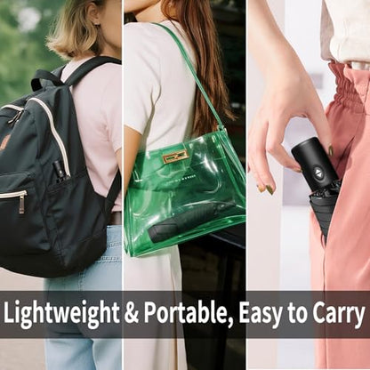 Automatic Travel Mini Umbrella, Compact Folding Small Pocket Umbrellas for Purse Wallet, UV Sun Rain Protection, Lightweight Portable Design Fits in Backpack for Women Men Kids - color: Black + White