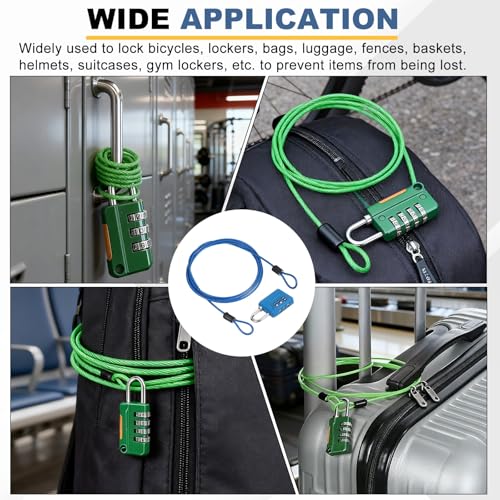 PATIKIL 4.9ft(59.1") Security Steel Cable with 3 Digit Combination Lock, 1 Set Travel Padlock PVC Coated Safety Wire Rope Double Loop for Luggage Suitcase, Clear Blue Blue - color: Clear Blue Blue, size: 4.9ft