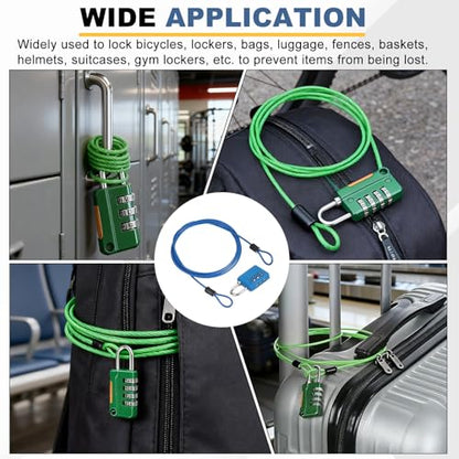 PATIKIL 4.9ft(59.1") Security Steel Cable with 3 Digit Combination Lock, 1 Set Travel Padlock PVC Coated Safety Wire Rope Double Loop for Luggage Suitcase, Clear Blue Blue - color: Clear Blue Blue, size: 4.9ft