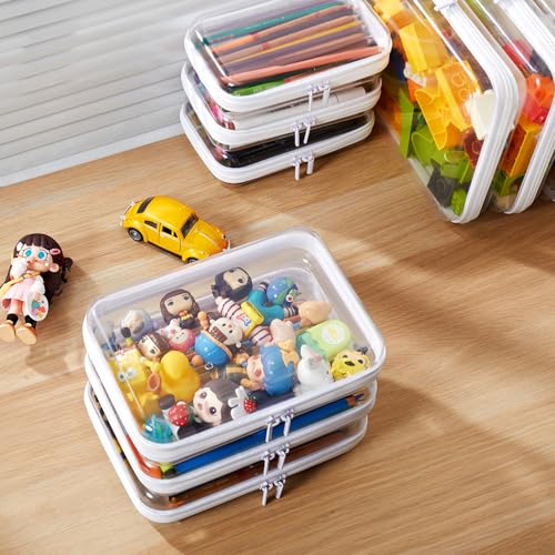 MACOPRO 2PCS Clear Hard Shell Zipper Case,Portable Cosmetic Bag with Zipper, Diaper Bag Organizing Pouches, Toy Storage Organizer Bins,Hard Plastic Case, Christmas Storage Bins - size: 2Pcs-Medium